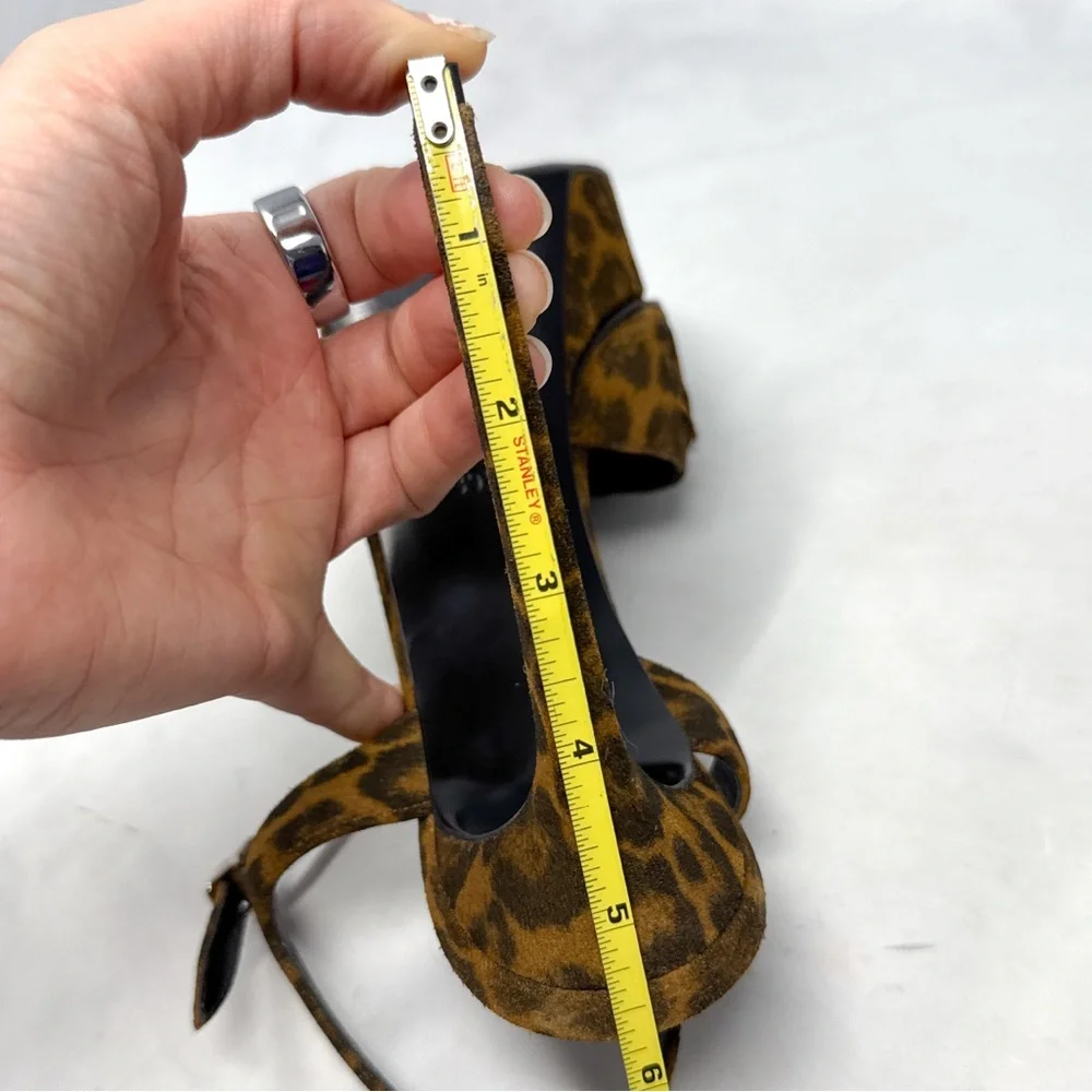 Saint Laurent Bianca Bow 105 Leopard Suede Platform Stiletto Sandal Heels Brown - Picture 14 of 16